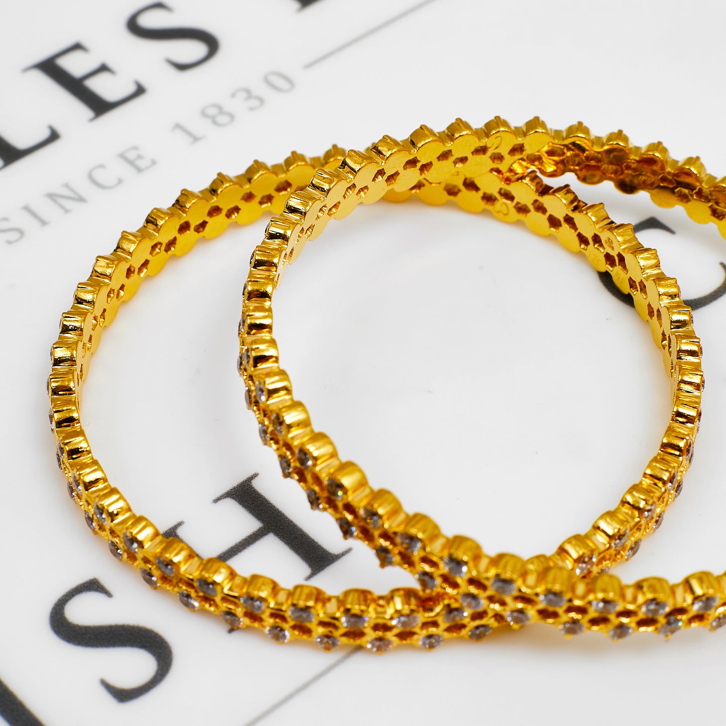 Pre-Owned 22ct Gold CZ Bangles Set Of 2