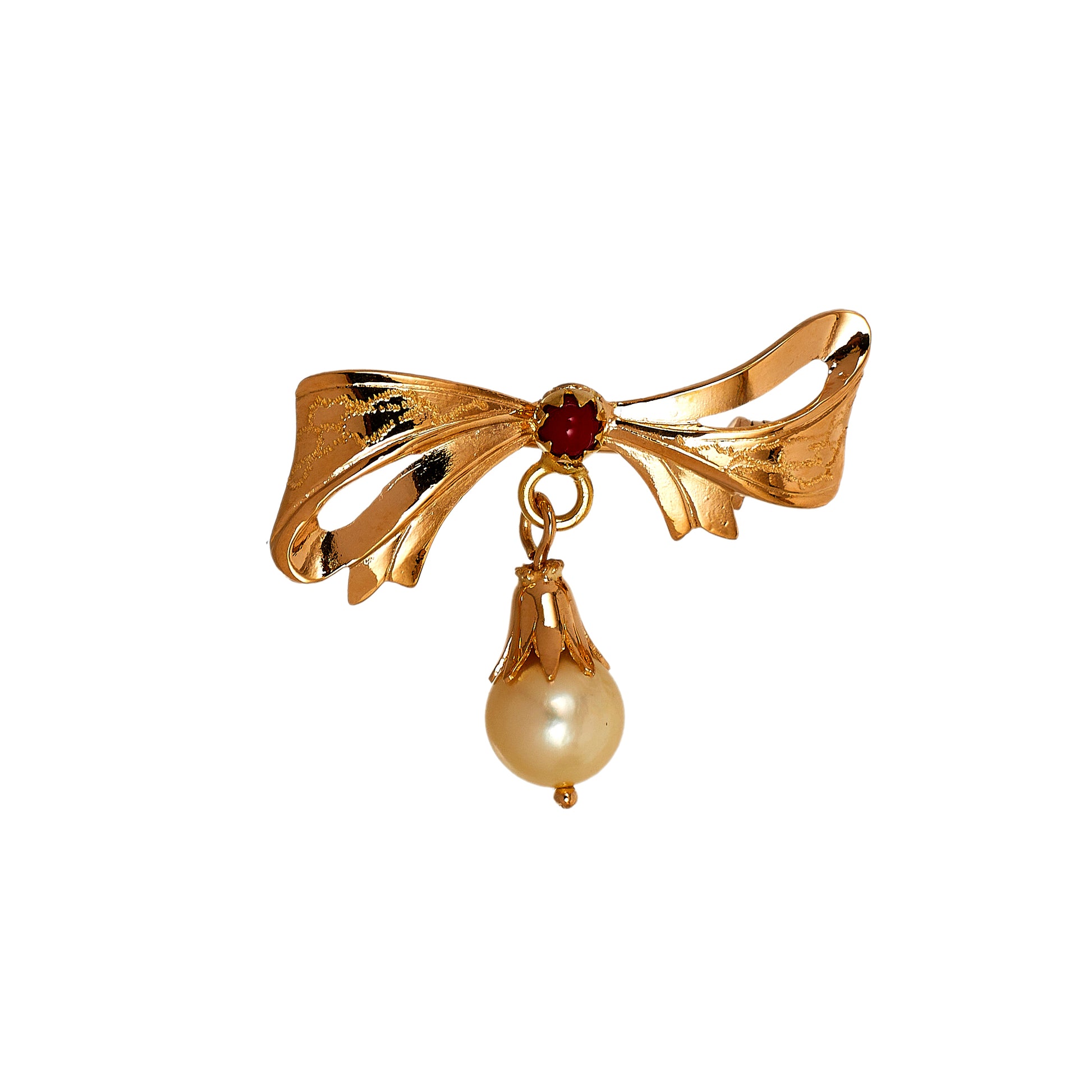 Pre-Owned 18ct Gold Bow Brooch & Cultured Pearl Drop