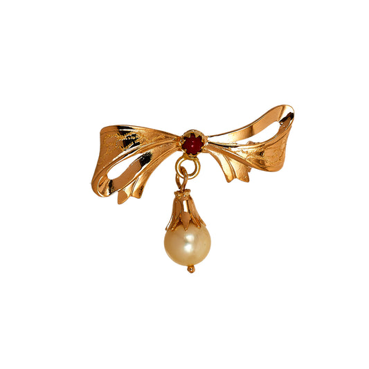 Pre-Owned 18ct Gold Bow Brooch & Cultured Pearl Drop