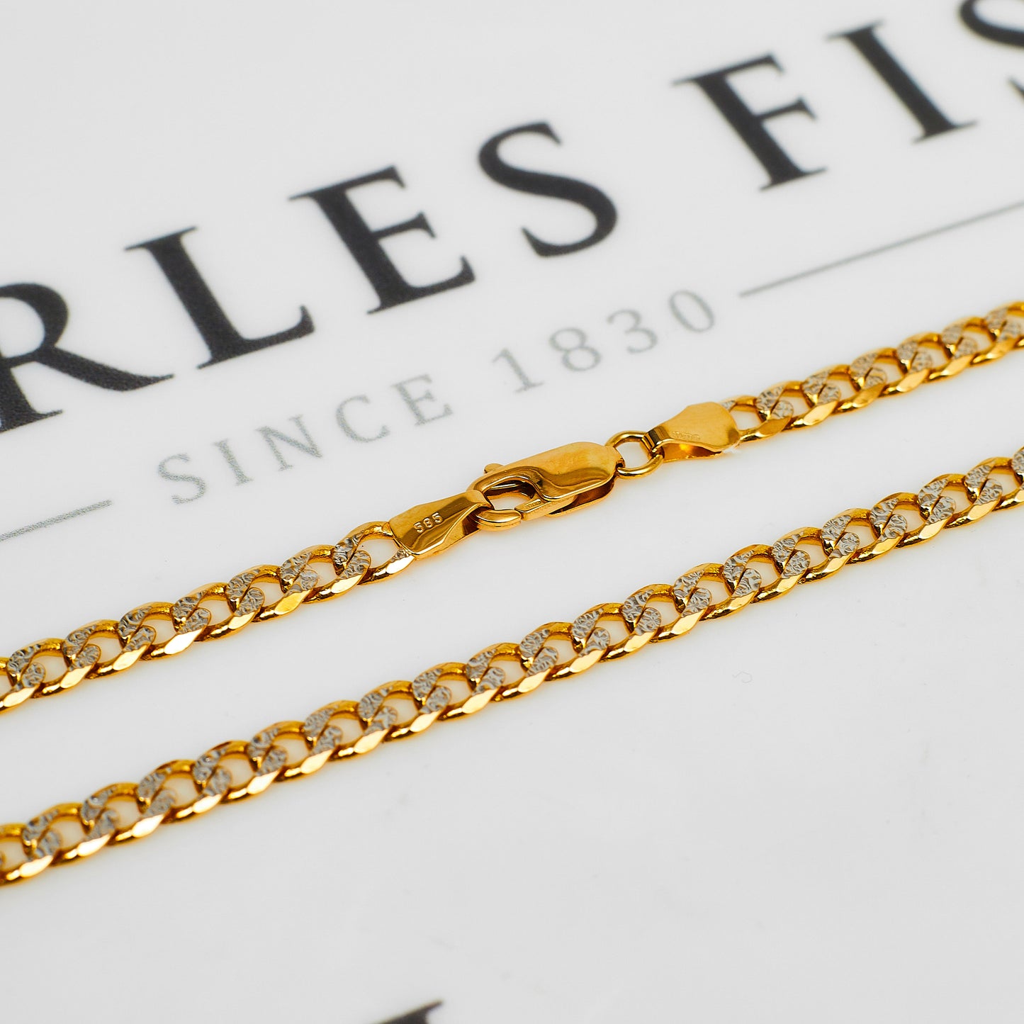 Pre-Owned 14ct Gold 2 Tone Patterned Curb Chain Necklace