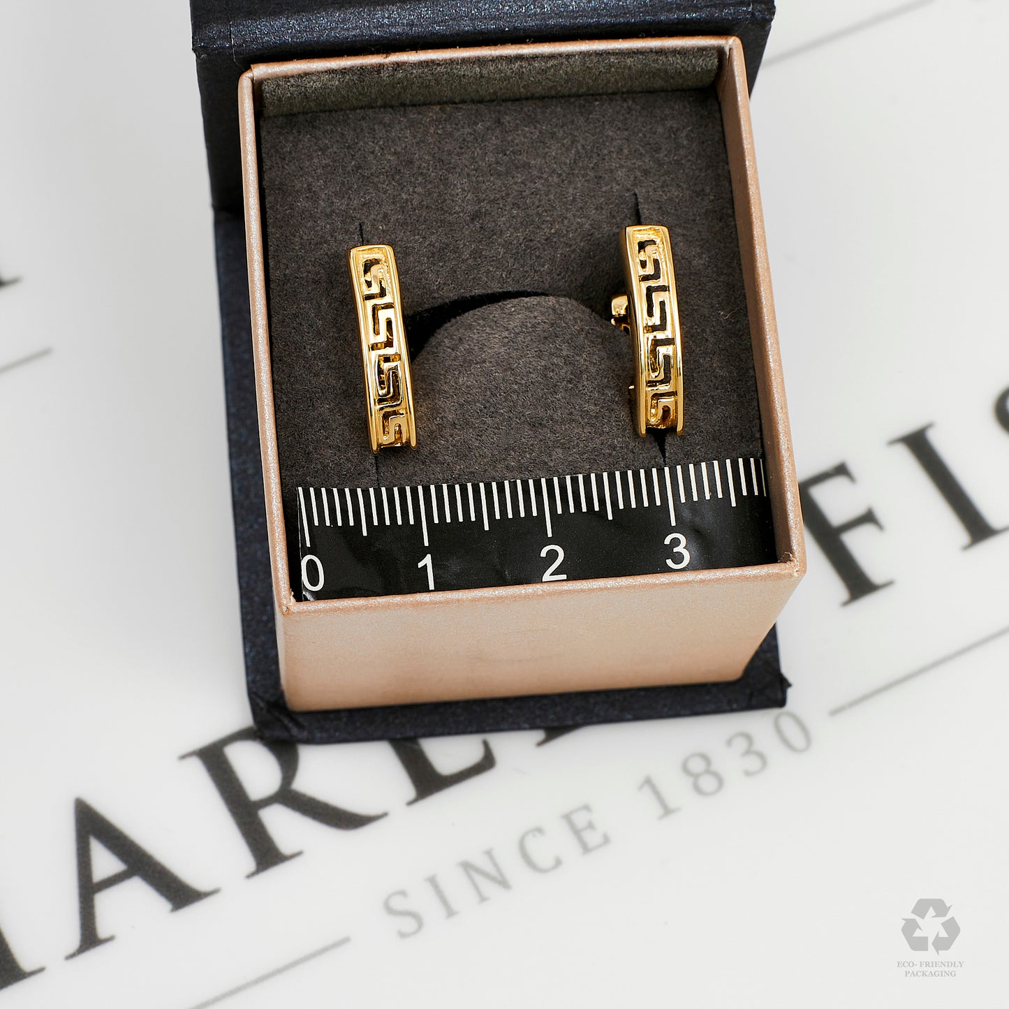 Pre-Owned 14ct Gold Greek Key Drop Hinged Earrings