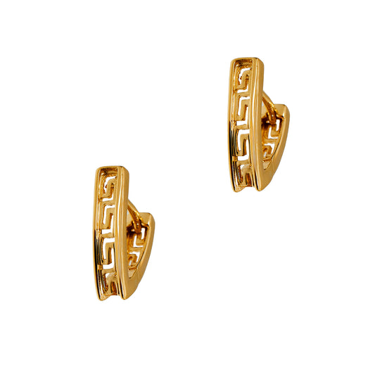 Pre-Owned 14ct Gold Greek Key Drop Hinged Earrings