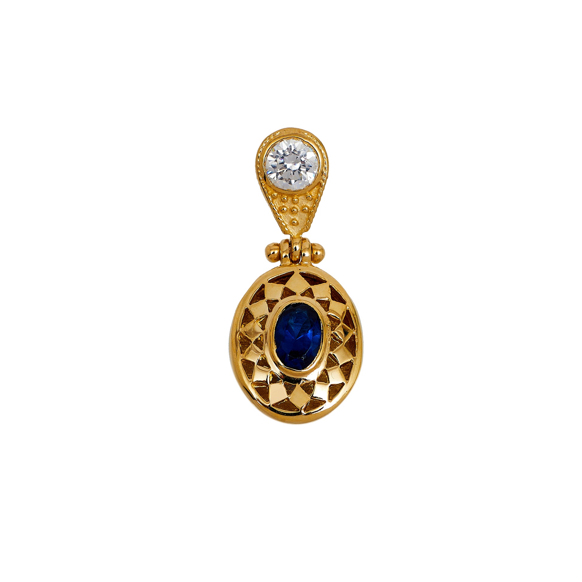 Pre-Owned 14ct Gold Oval Blue & White CZ Set Pendant