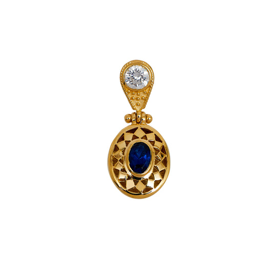 Pre-Owned 14ct Gold Oval Blue & White CZ Set Pendant