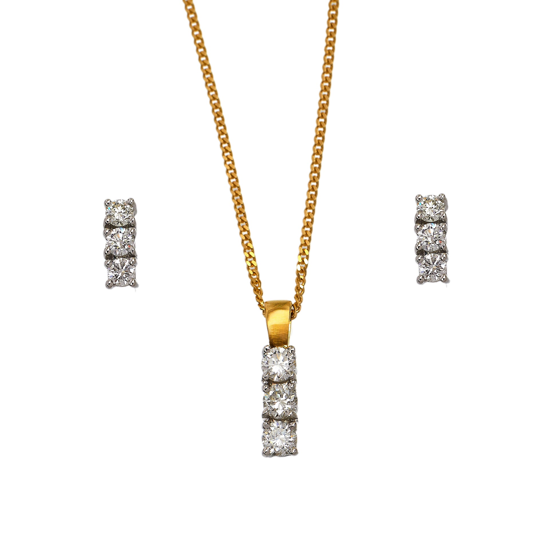 Pre-Owned 18ct Gold & Diamond Necklace & Earrings SET