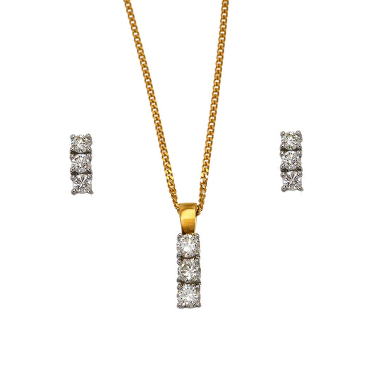 Pre-Owned 18ct Gold & Diamond Necklace & Earrings SET