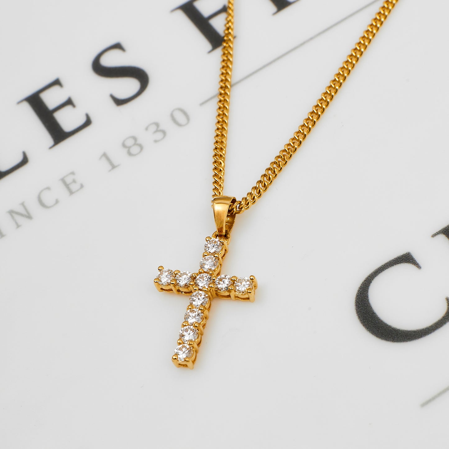 Pre-Owned 18ct Gold Diamond Set Cross Pendant Necklace
