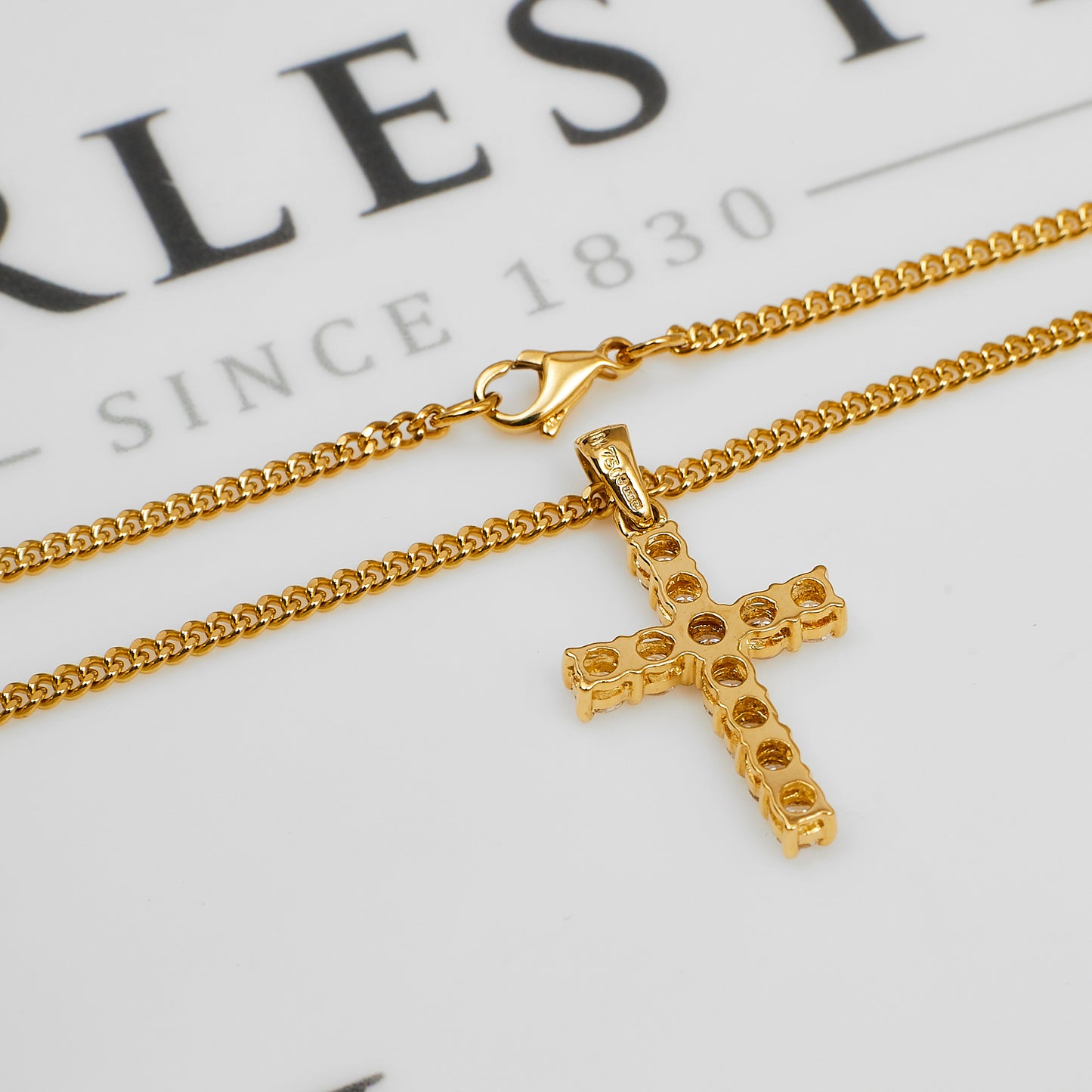 Pre-Owned 18ct Gold Diamond Set Cross Pendant Necklace
