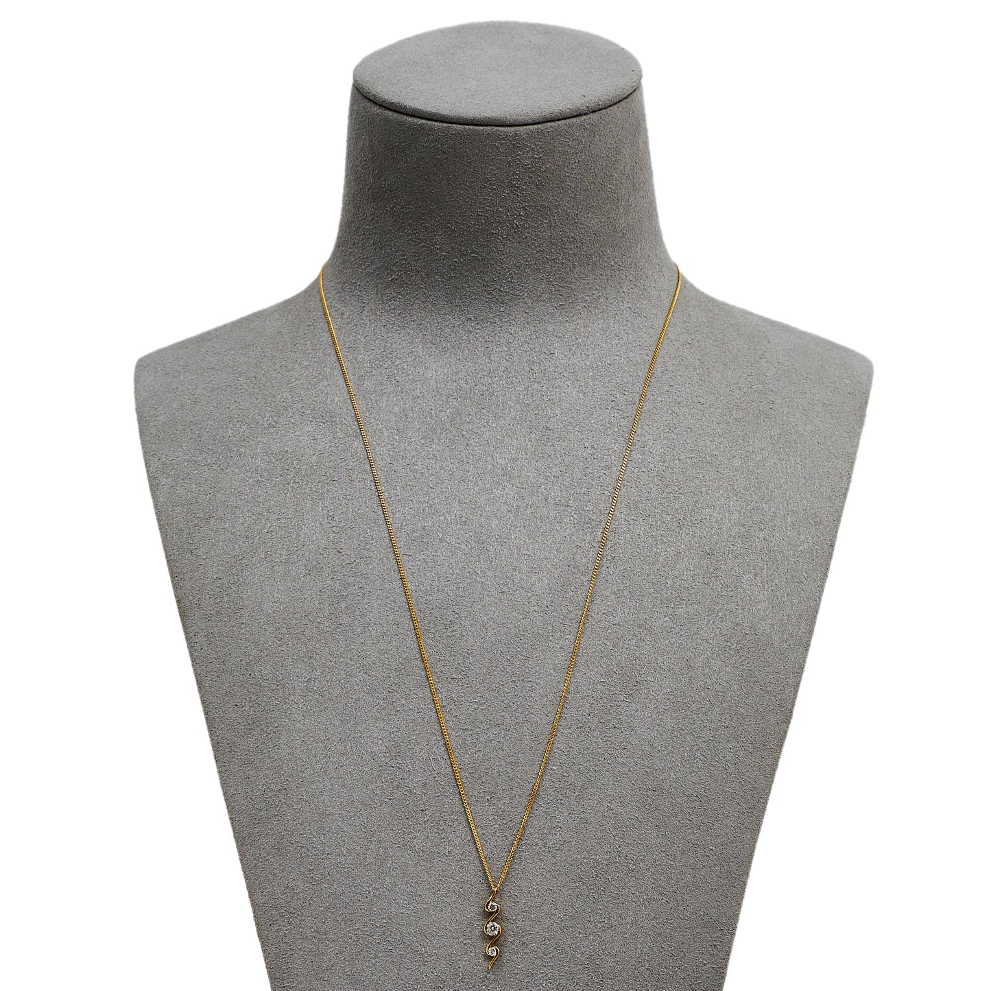 Pre-Owned 9ct Gold & CZ Twist Design Pendant Necklace