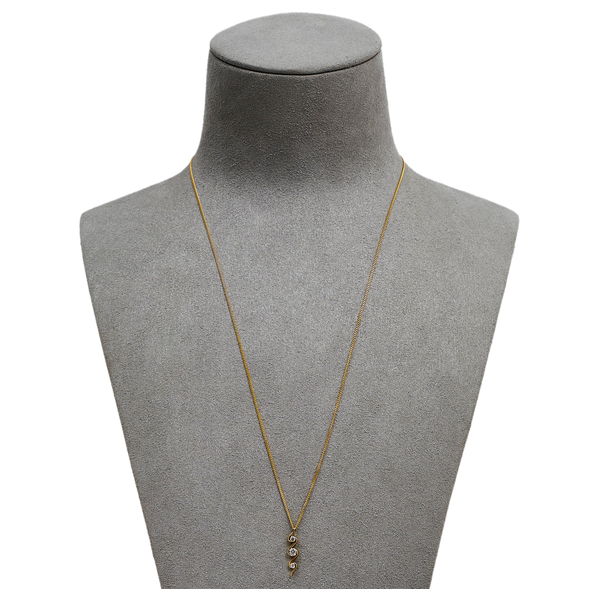 Pre-Owned 9ct Gold & CZ Twist Design Pendant Necklace