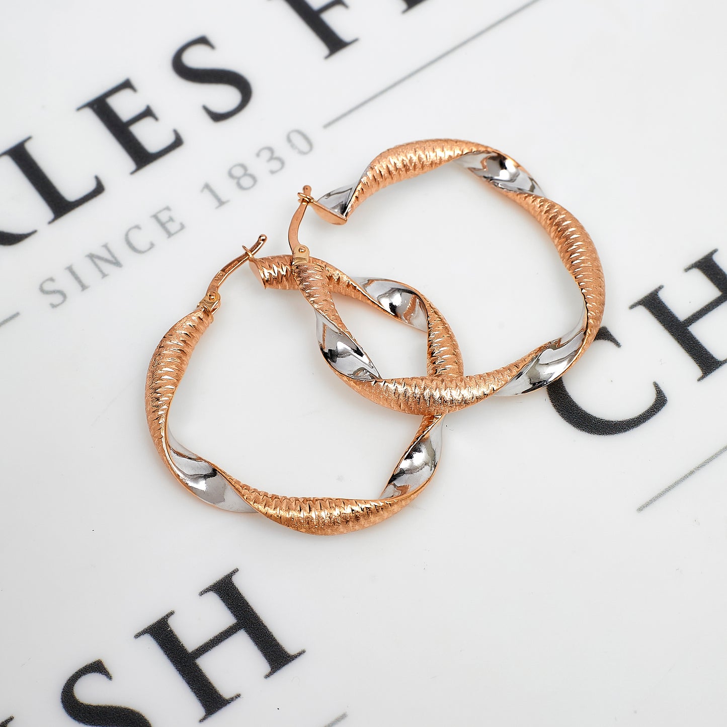 Pre-Owned 14ct Rose & White Gold Twist Creole Hoop Earrings