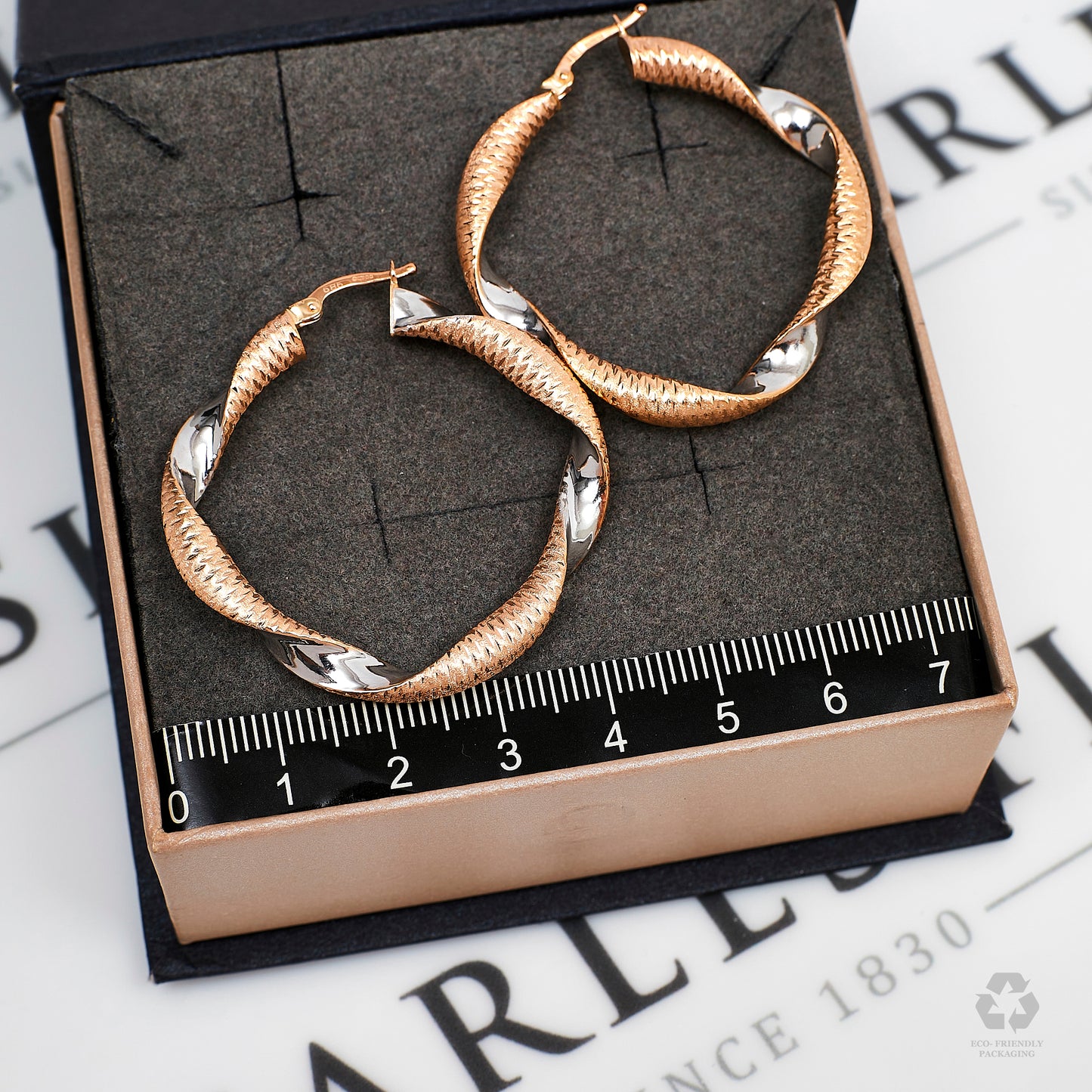 Pre-Owned 14ct Rose & White Gold Twist Creole Hoop Earrings