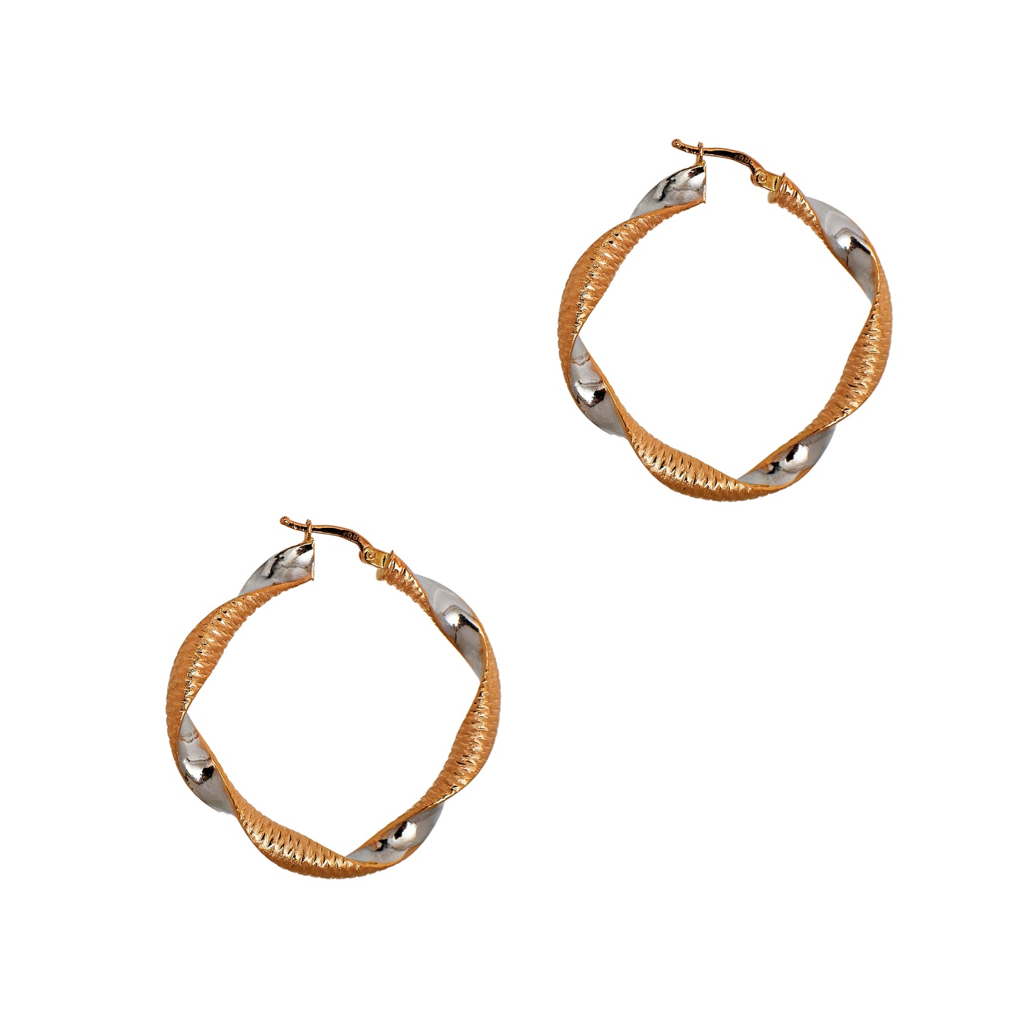 Pre-Owned 14ct Rose & White Gold Twist Creole Hoop Earrings 