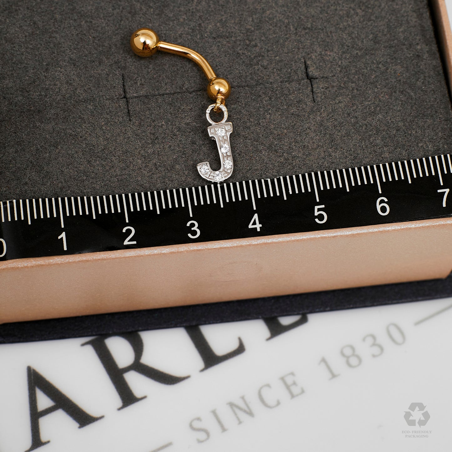 Pre-Owned 9ct Gold CZ J Initial Drop Belly Bar