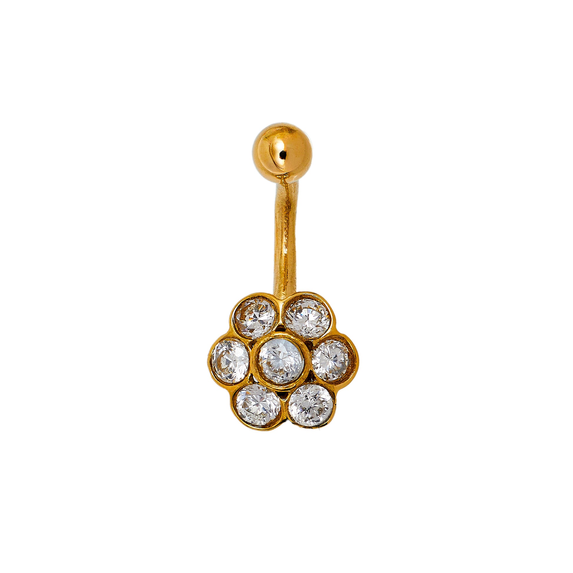 Pre-Owned 9ct Gold CZ Set Cluster Belly Bar 