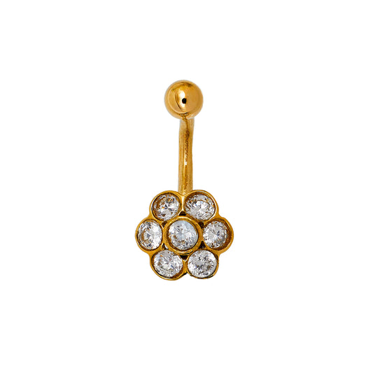 Pre-Owned 9ct Gold CZ Set Cluster Belly Bar 