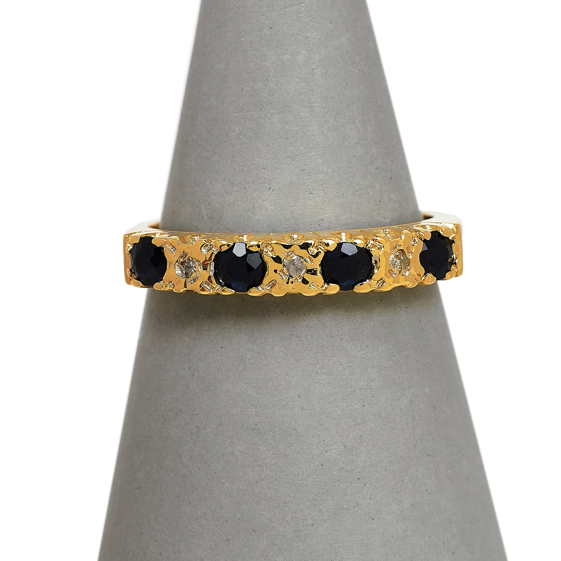 Pre-Owned 9ct Gold 3 Diamond & 4 Sapphire Half Eternity Ring