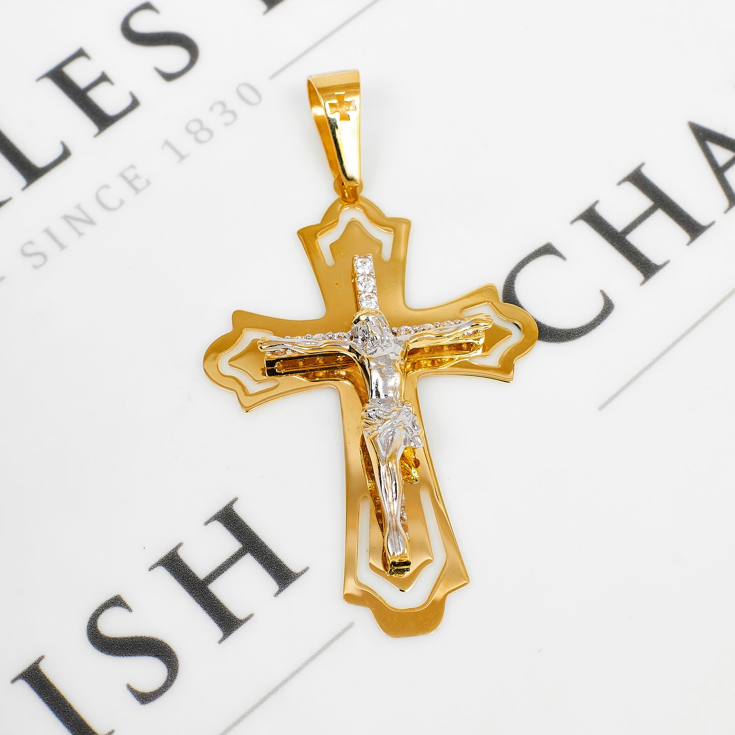 Pre-Owned 14ct Gold & CZ 2 Tone Crucifix Pendant