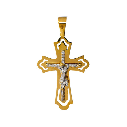 Pre-Owned 14ct Gold & CZ 2 Tone Crucifix Pendant