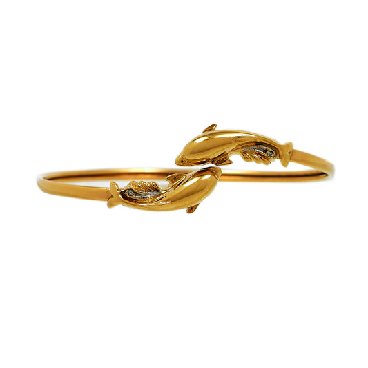 Pre-Owned 9ct Gold Crossover Dolphin Bangle