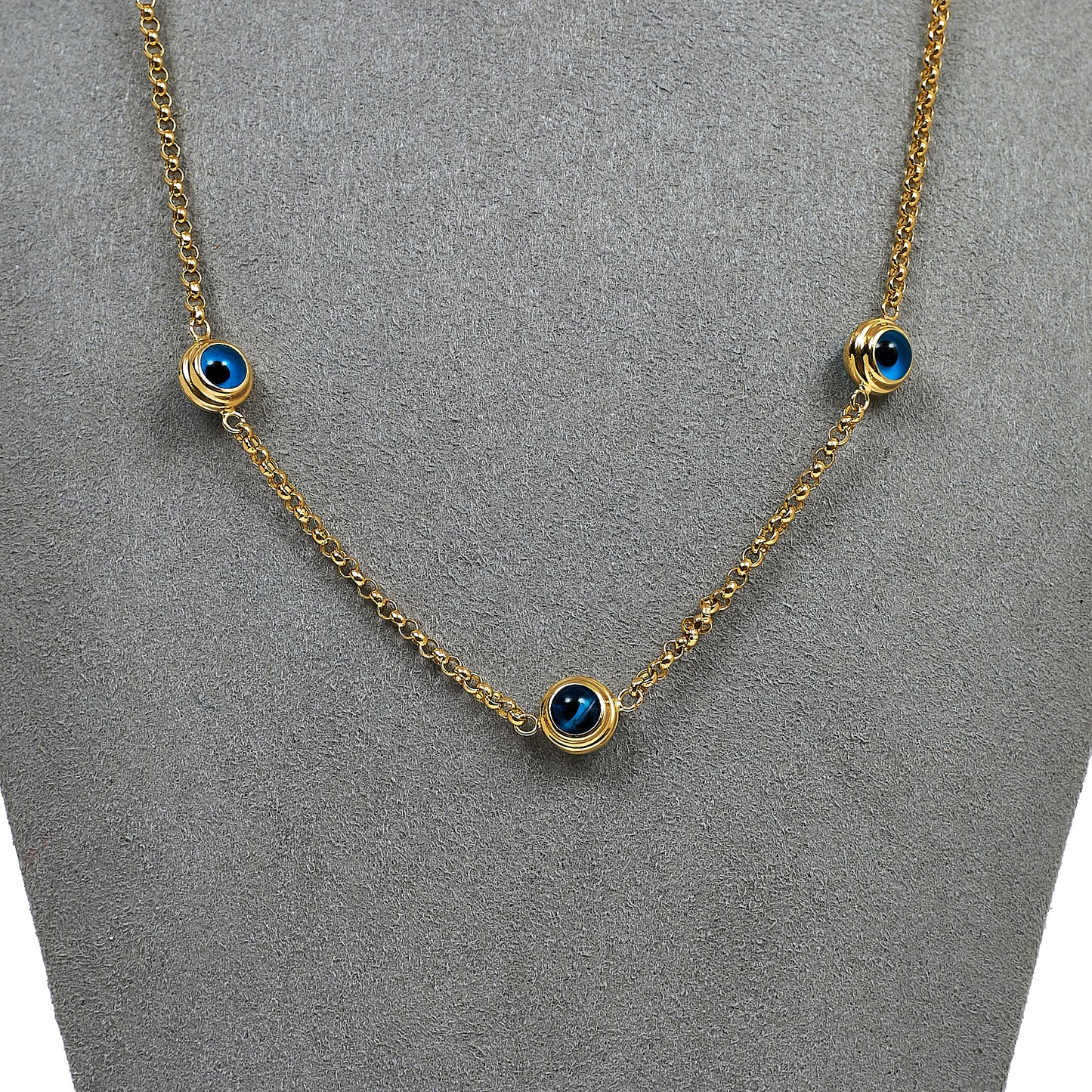 Pre-Owned 14ct Gold 5 Evil Eyes Belcher Necklace 18 Inch