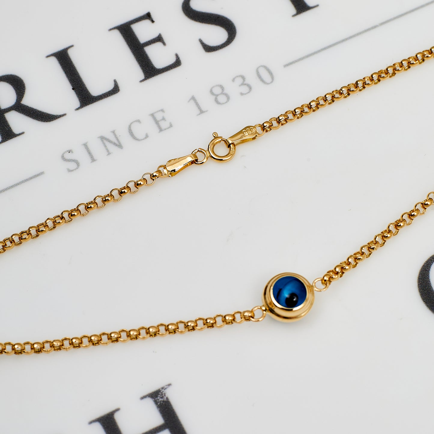 Pre-Owned 14ct Gold 5 Evil Eyes Belcher Necklace 18 Inch