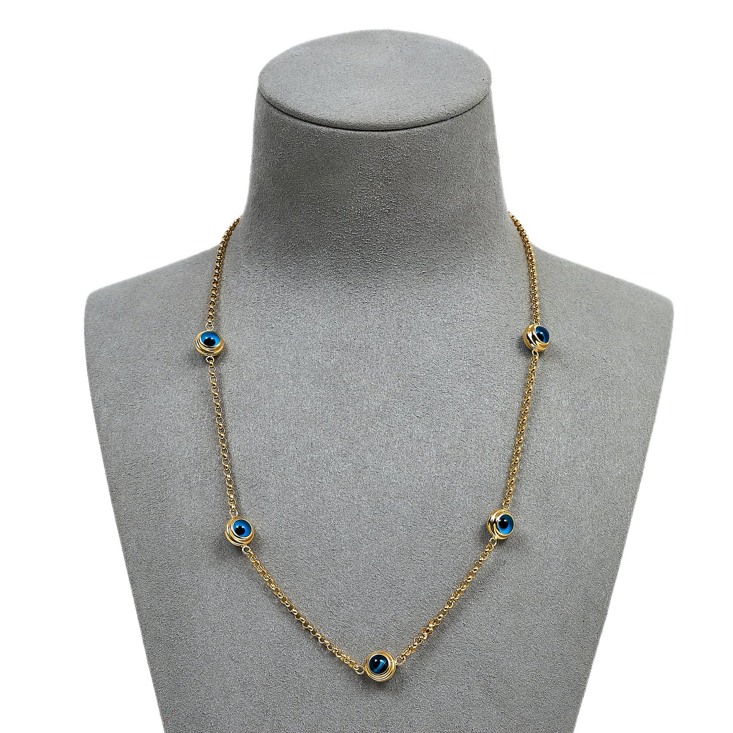 Pre-Owned 14ct Gold 5 Evil Eyes Belcher Necklace 18 Inch
