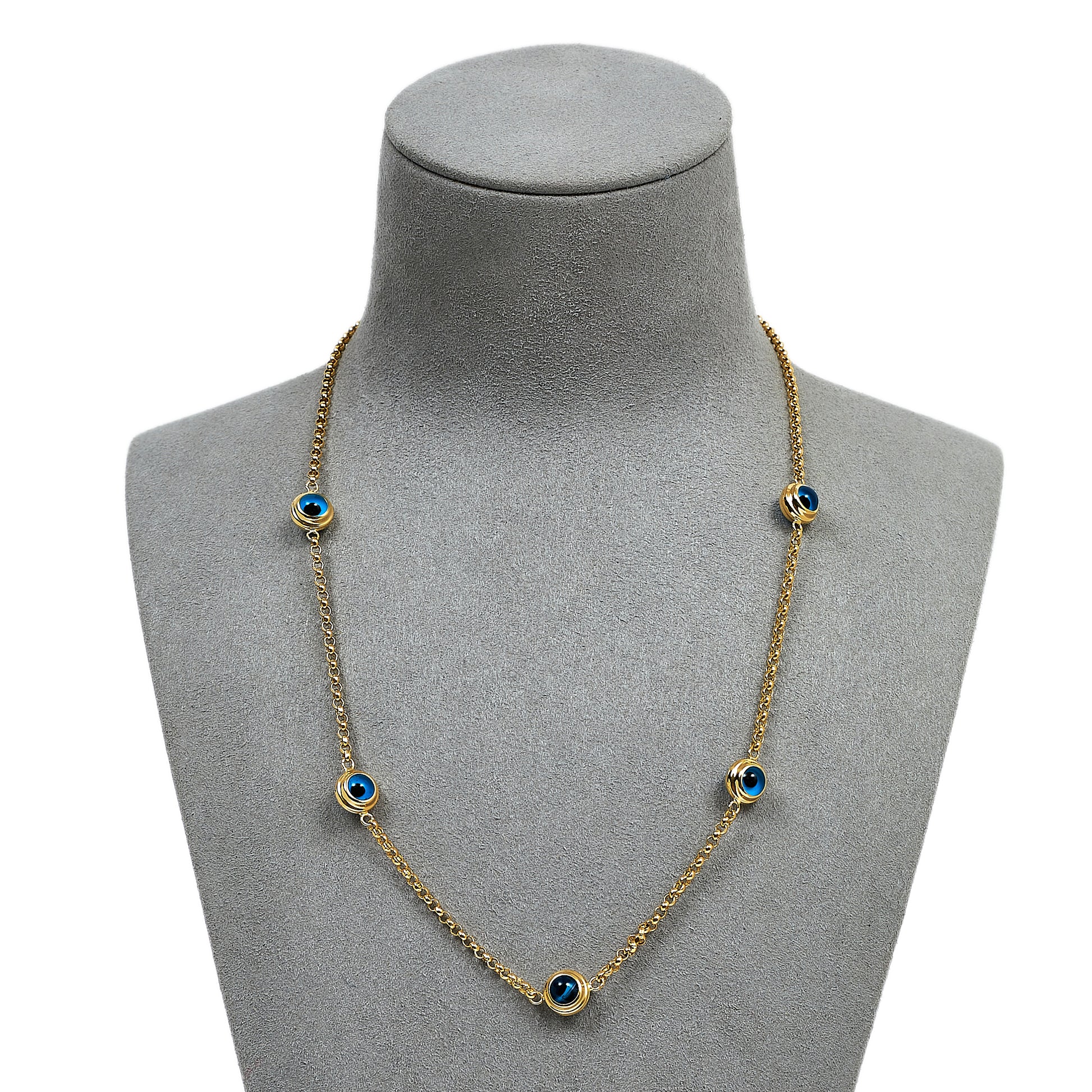 Pre-Owned 14ct Gold 5 Evil Eyes Belcher Necklace 18 Inch