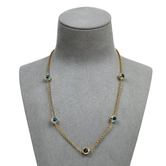 Pre-Owned 14ct Gold 5 Evil Eyes Belcher Necklace 18 Inch