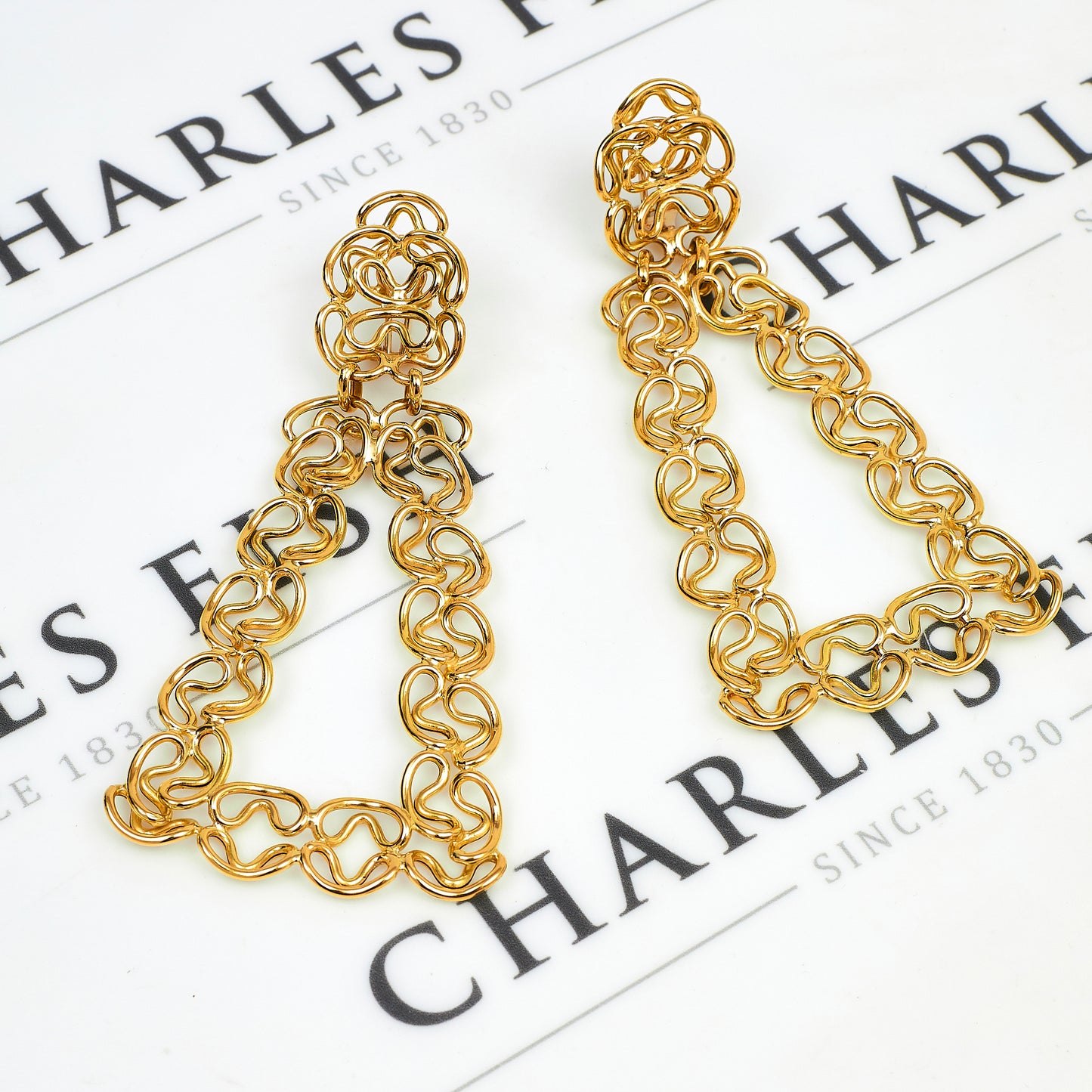 Pre-Owned 18ct Gold Oversized Triangle Drop Earrings