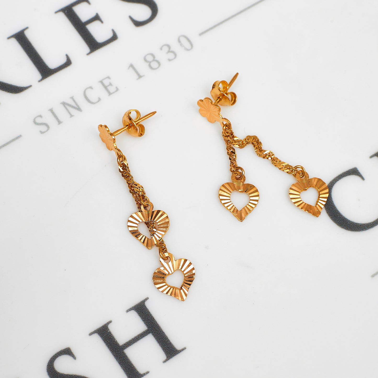Pre-Owned 22ct Gold Hearts & Flowers Drop Earrings