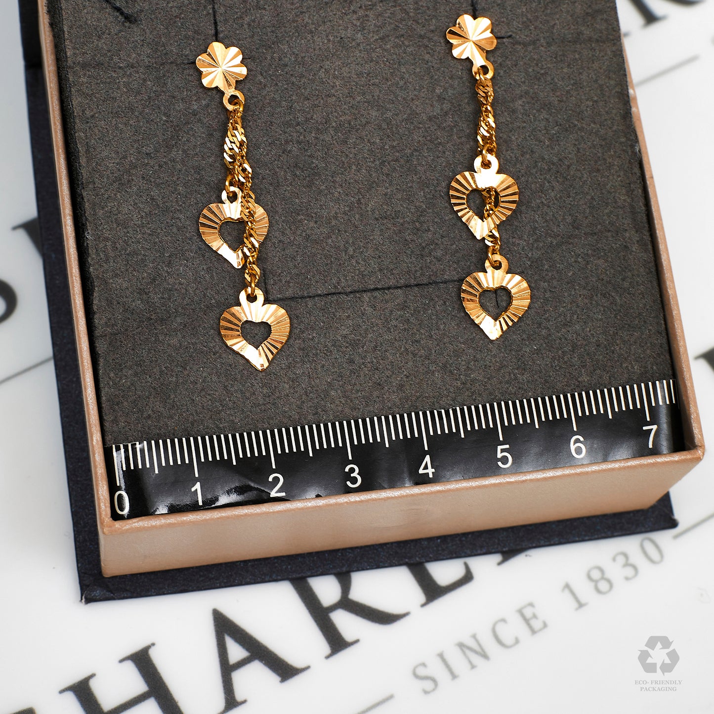 Pre-Owned 22ct Gold Hearts & Flowers Drop Earrings