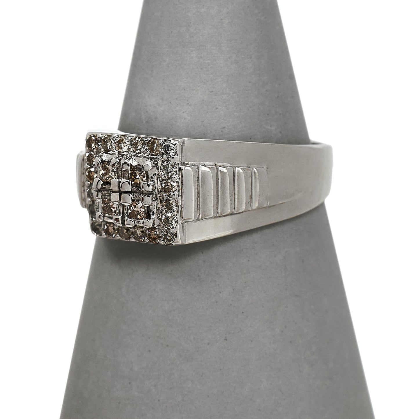 Pre-Owned 18ct White Gold & Multi Diamond Mens Signet Ring