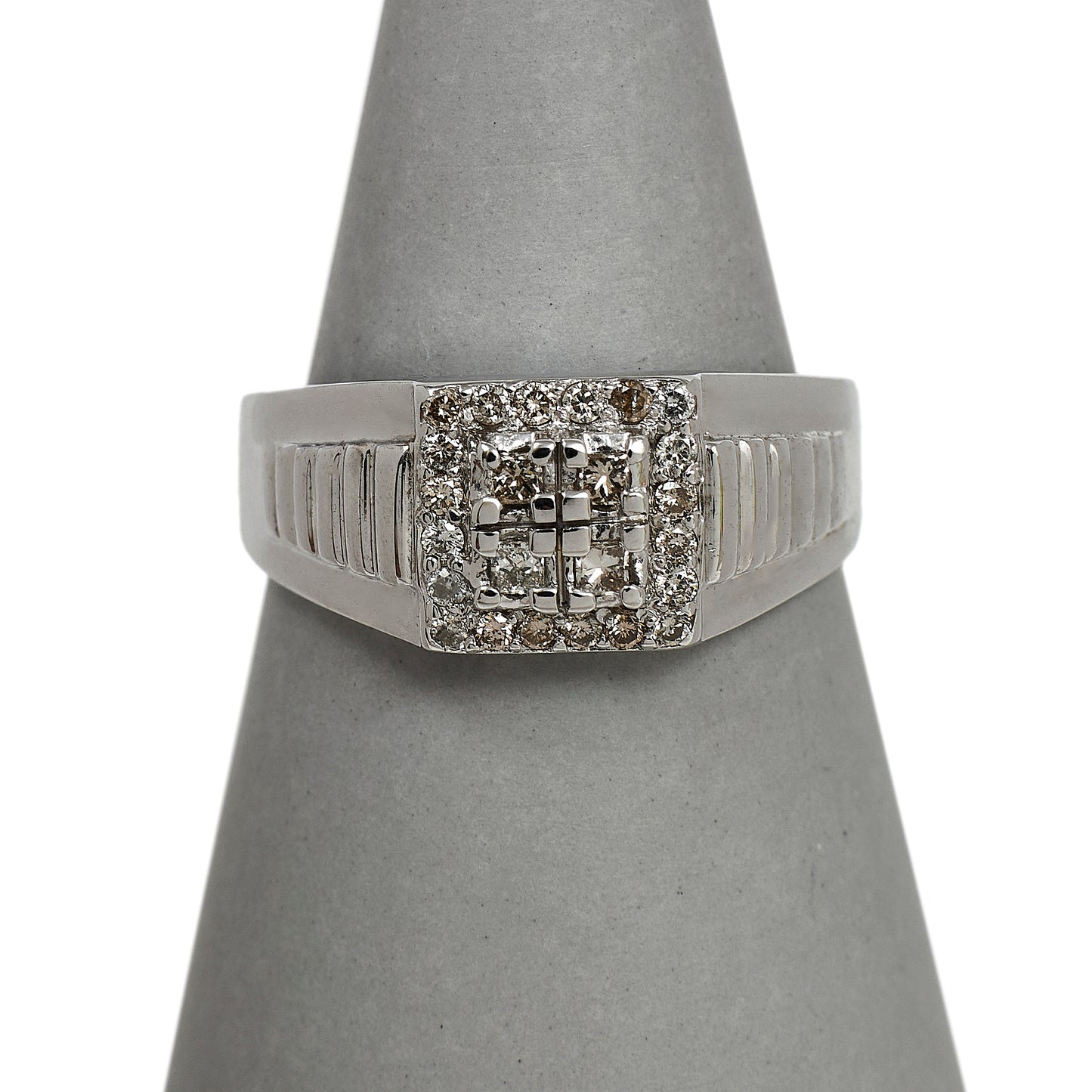 Pre-Owned 18ct White Gold & Multi Diamond Mens Signet Ring