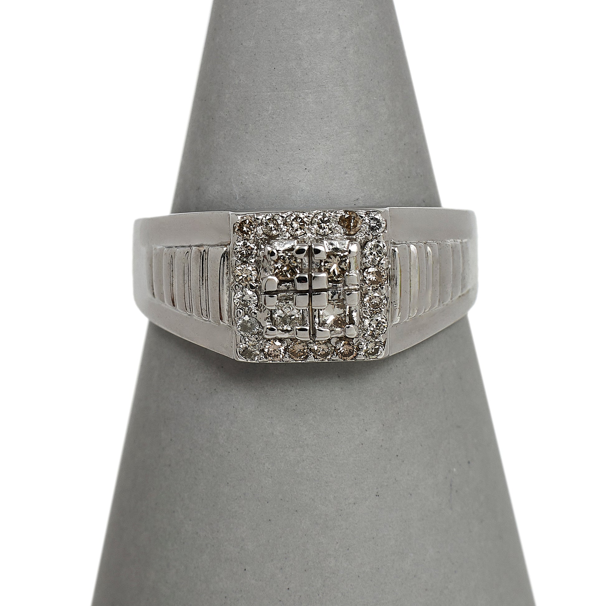Pre-Owned 18ct White Gold & Multi Diamond Mens Signet Ring