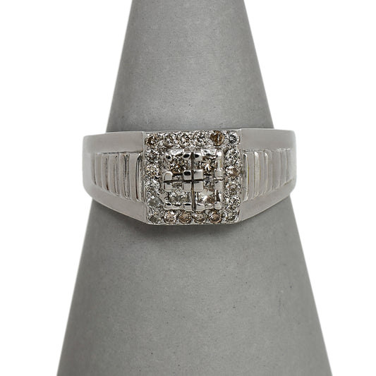 Pre-Owned 18ct White Gold & Multi Diamond Mens Signet Ring