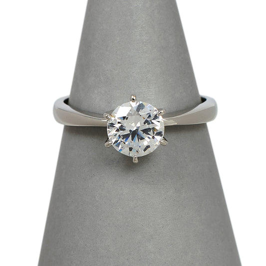 Pre-Owned 9ct White Gold CZ Solitaire Ring Size R