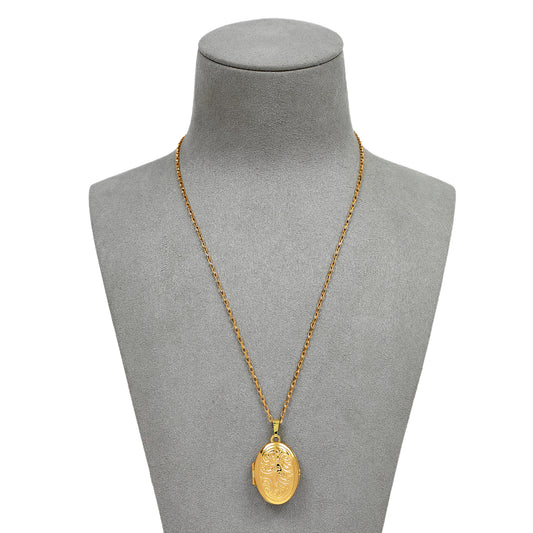 Pre-Owned 9ct Gold Oval Swirl Design Locket & Chain