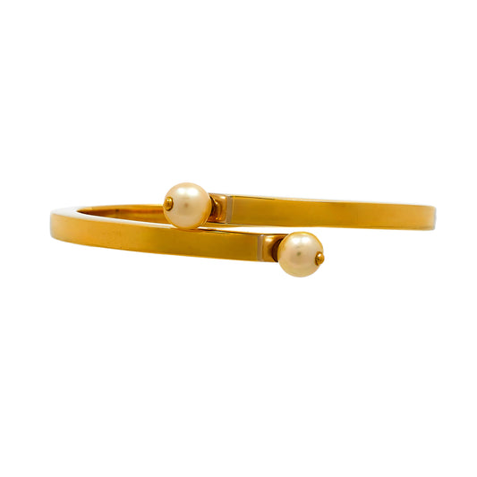 Pre-Owned 18ct Gold & Cultured Pearl Crossover Hinged Bangle