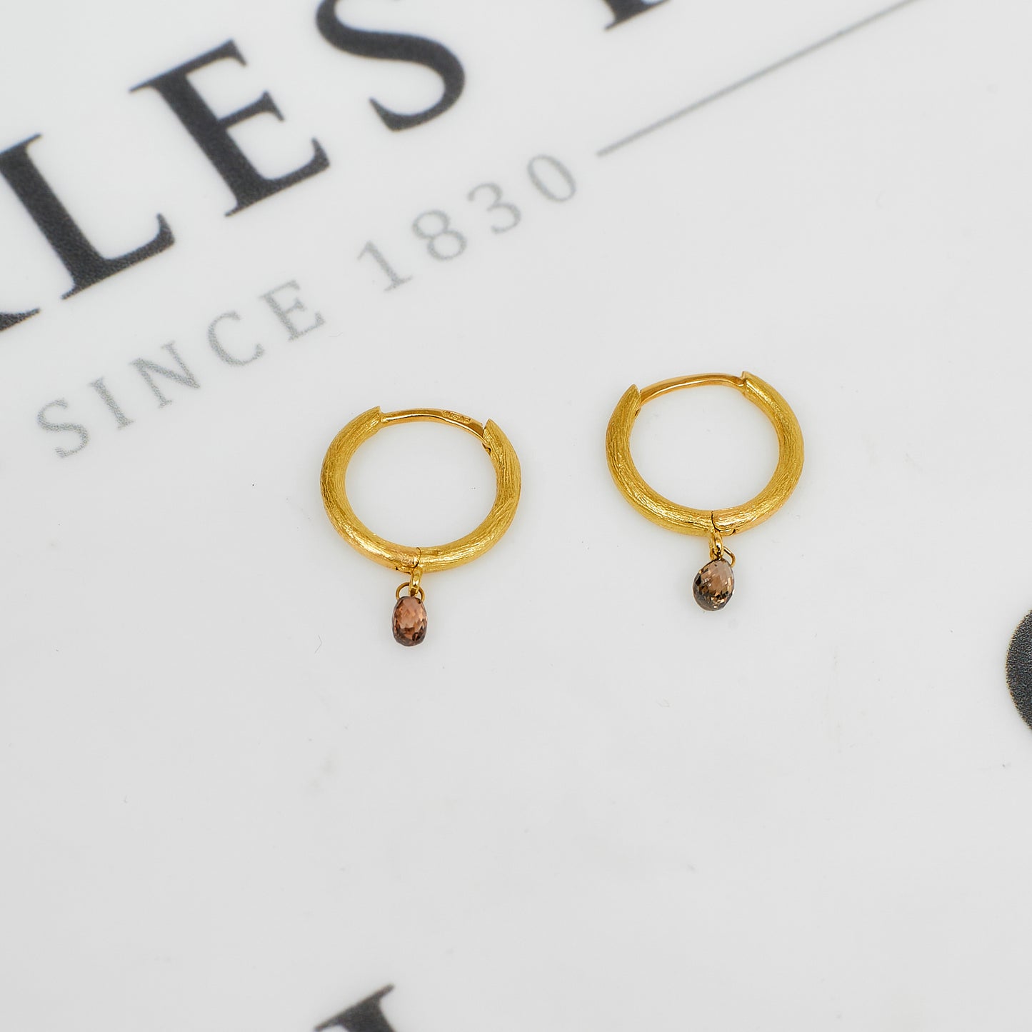 Pre-Owned 18ct Gold Bark Texture Diamond Hoop Earrings