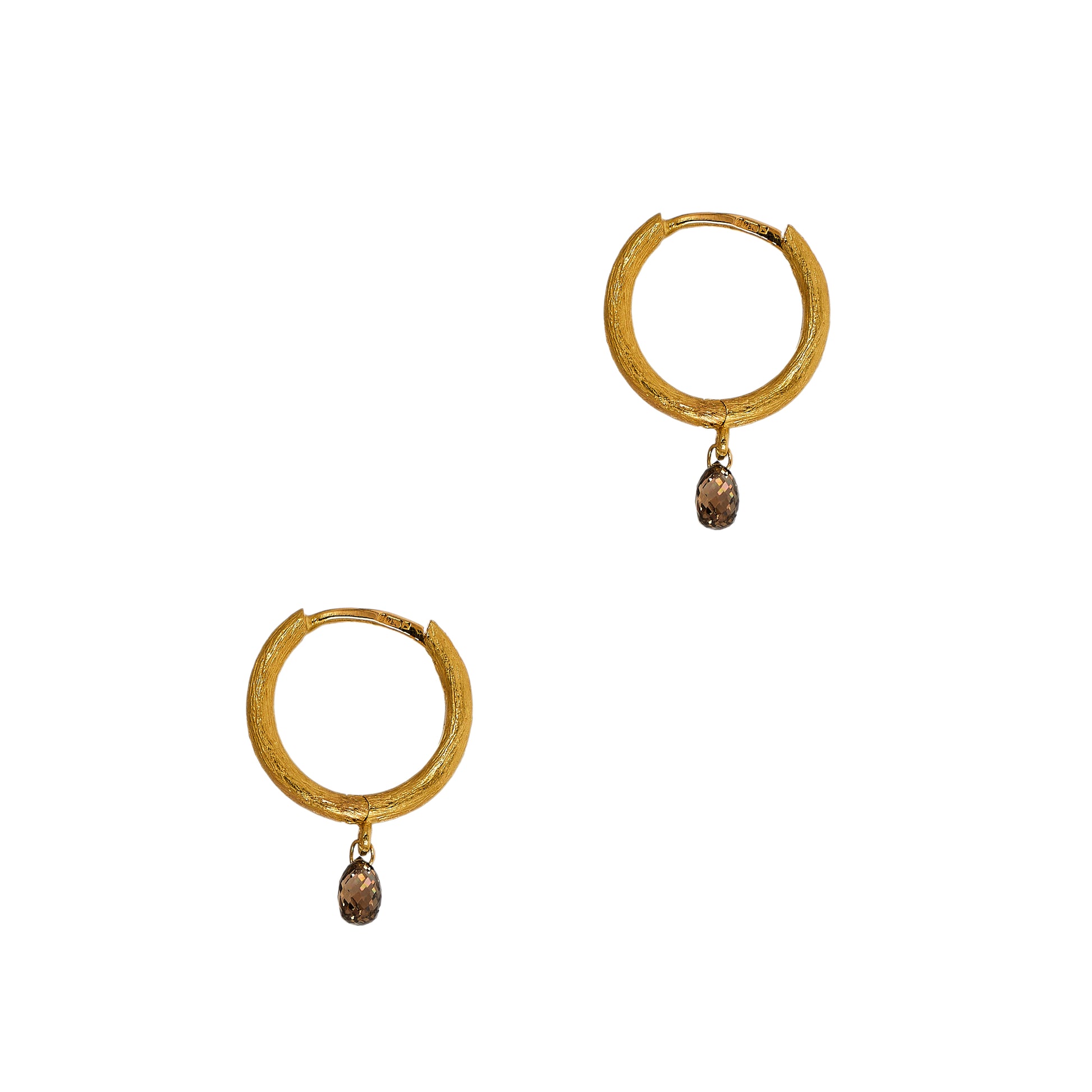 Pre-Owned 18ct Gold Bark Texture Diamond Hoop Earrings 