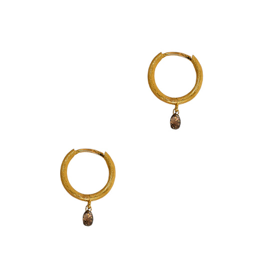 Pre-Owned 18ct Gold Bark Texture Diamond Hoop Earrings 