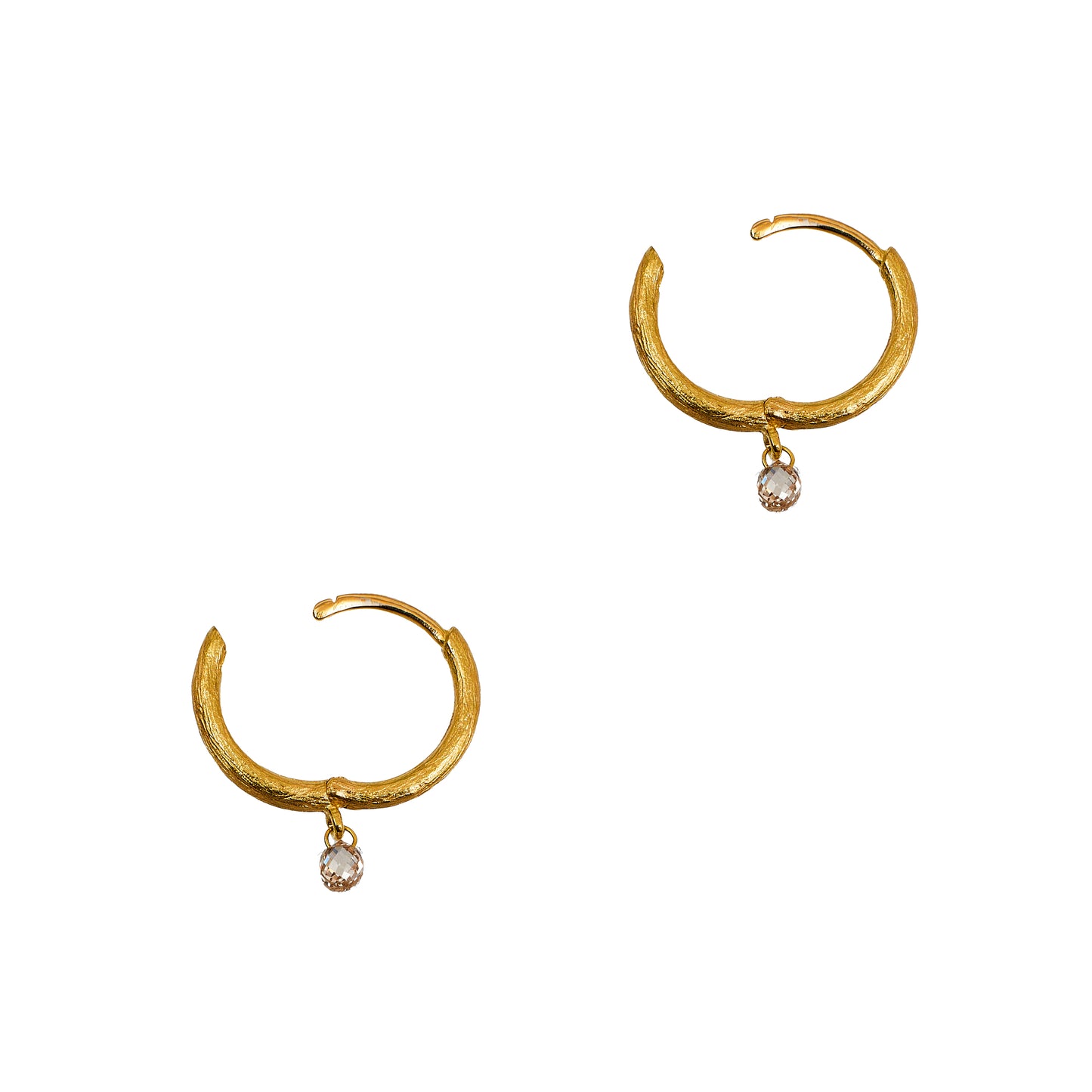 Pre-Owned 18ct Gold Bark Texture Diamond Hoop Earrings