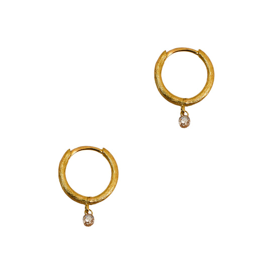 Pre-Owned 18ct Gold Bark Texture Diamond Hoop Earrings
