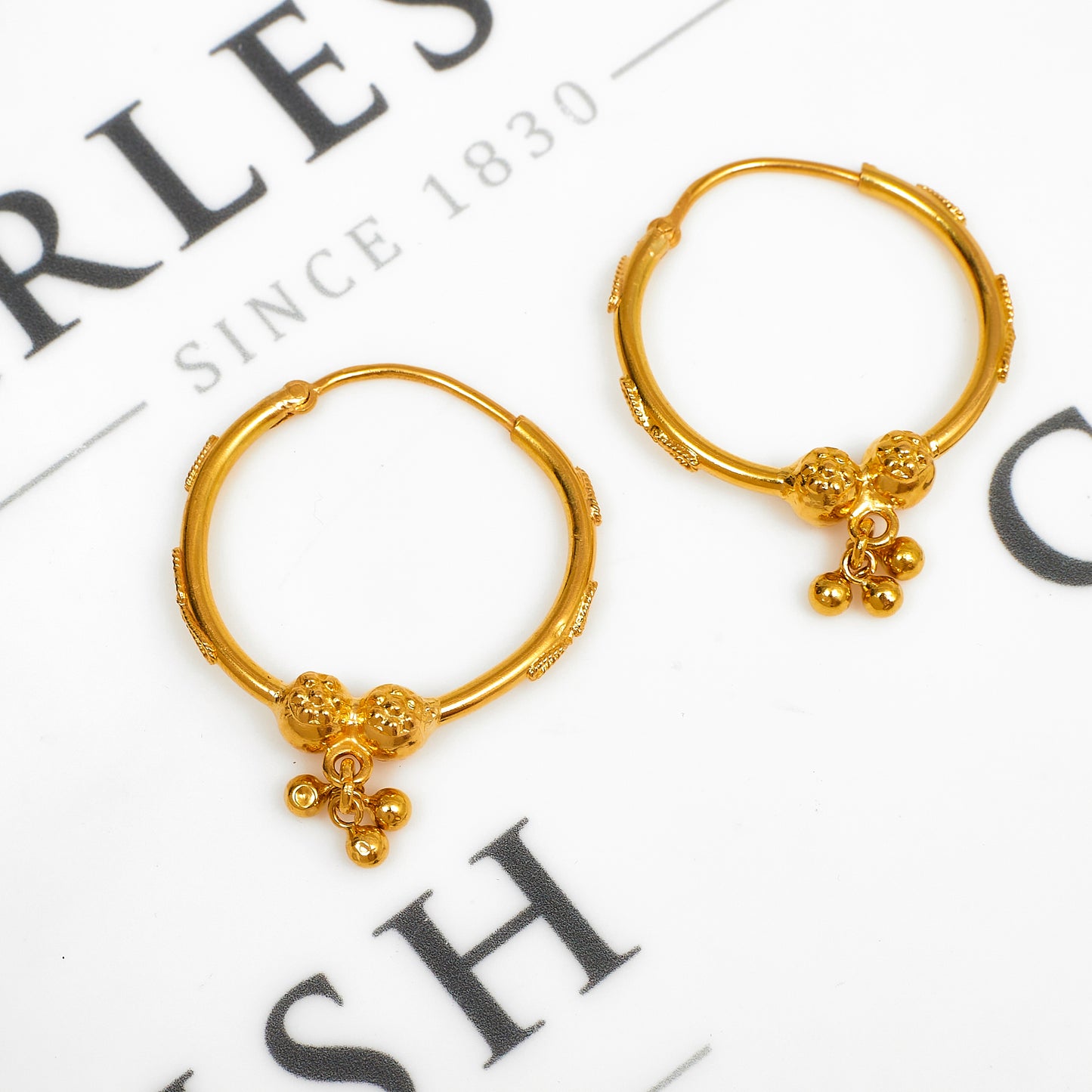 Pre-Owned 22ct Gold Hoop Earrings With Bead Tassels