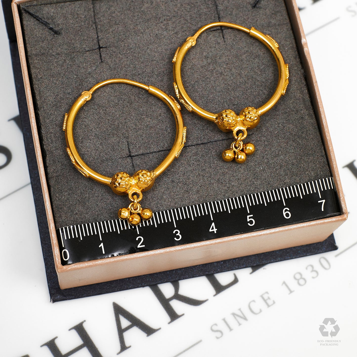 Pre-Owned 22ct Gold Hoop Earrings With Bead Tassels