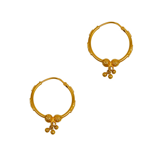 Pre-Owned 22ct Gold Hoop Earrings With Bead Tassels 