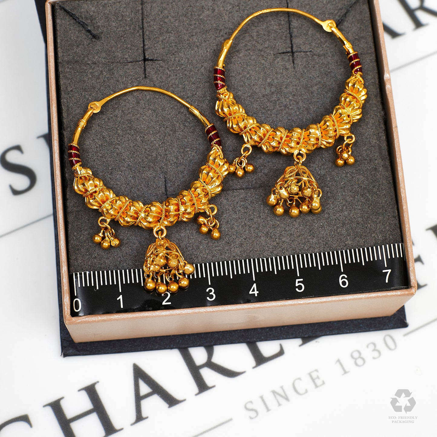 Pre-Owned 22ct Gold Hoop Earrings Jhumkas & Enamel Detail