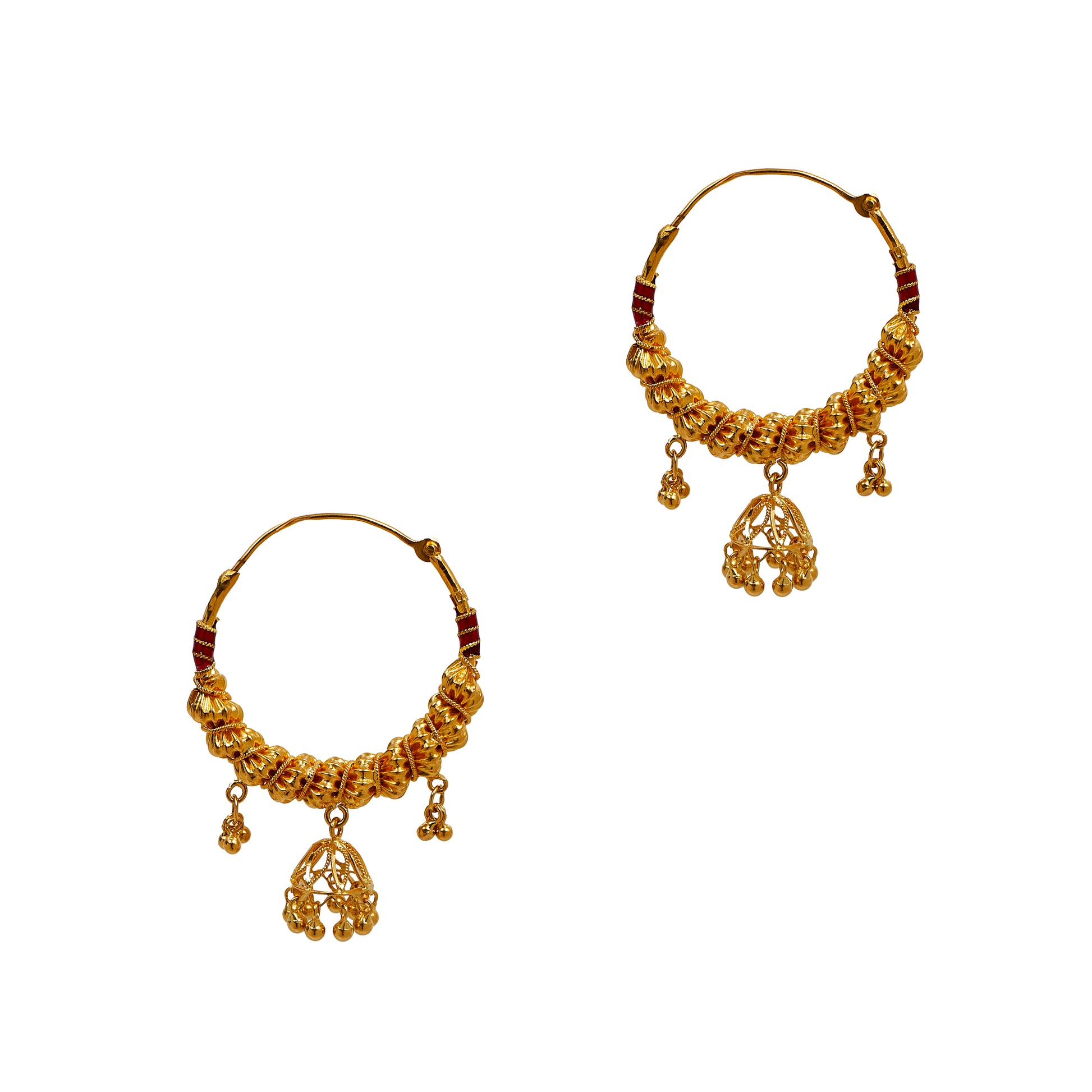 Pre-Owned 22ct Gold Hoop Earrings Jhumkas & Enamel Detail