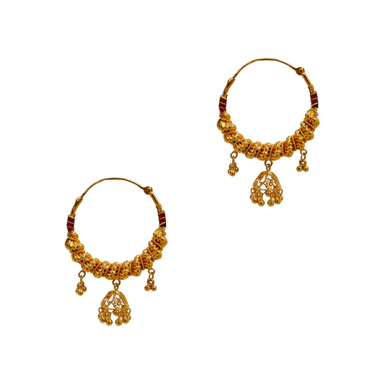 Pre-Owned 22ct Gold Hoop Earrings Jhumkas & Enamel Detail